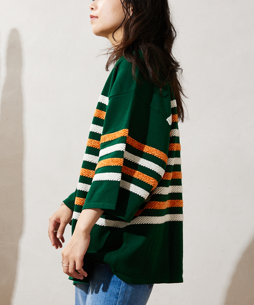 JOURNAL STANDARD relume（ジャーナルスタンダード　レリューム）の「モールヤーンボーダーバスクニット（ニット/セーター・メンズ・チャコールグレー/ホワイト/カーキ・MEDIUM/LARGE）」の15枚目の写真