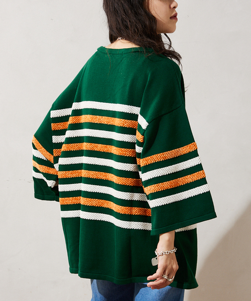 JOURNAL STANDARD relume（ジャーナルスタンダード　レリューム）の「モールヤーンボーダーバスクニット（ニット/セーター・メンズ・チャコールグレー/ホワイト/カーキ・MEDIUM/LARGE）」の16枚目の写真