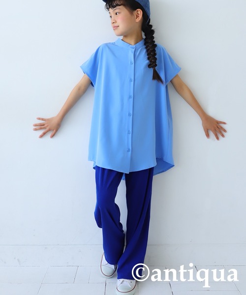 antiqua（アンティカ）の「エアリーフレンチ袖シャツ（シャツ/ブラウス・キッズ・ブラック/オフホワイト/ブルー・130/140/150/160）」の3枚目の写真