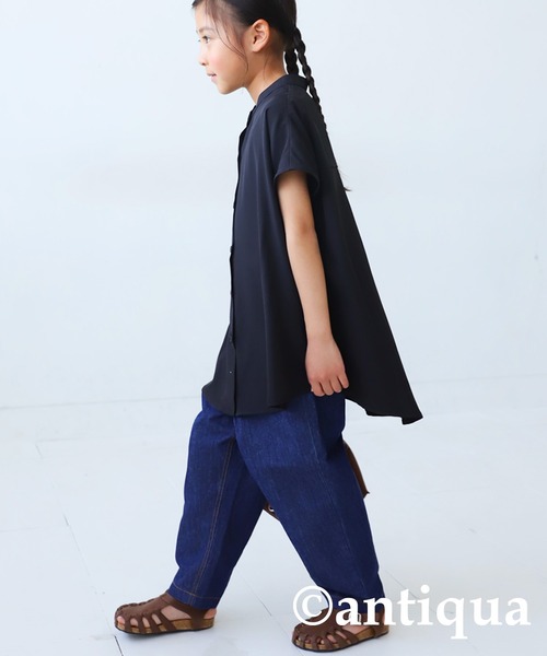antiqua（アンティカ）の「エアリーフレンチ袖シャツ（シャツ/ブラウス・キッズ・ブラック/オフホワイト/ブルー・130/140/150/160）」の15枚目の写真