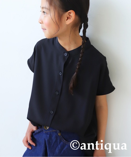 antiqua（アンティカ）の「エアリーフレンチ袖シャツ（シャツ/ブラウス・キッズ・ブラック/オフホワイト/ブルー・130/140/150/160）」の14枚目の写真