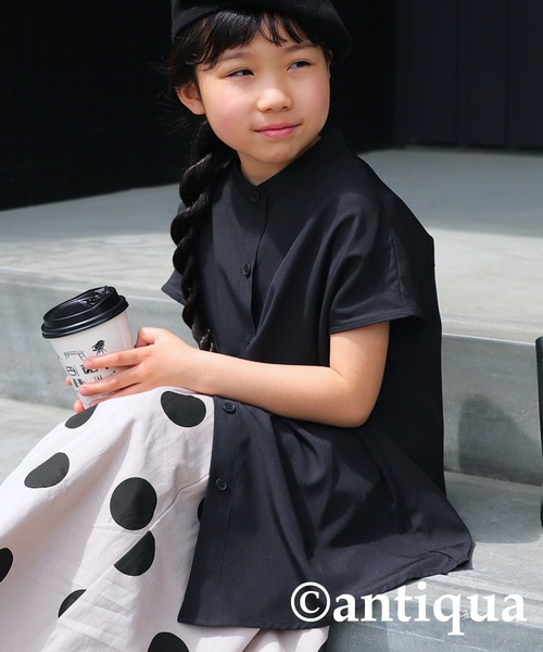 antiqua（アンティカ）の「エアリーフレンチ袖シャツ（シャツ/ブラウス・キッズ・ブラック/オフホワイト/ブルー・130/140/150/160）」の12枚目の写真