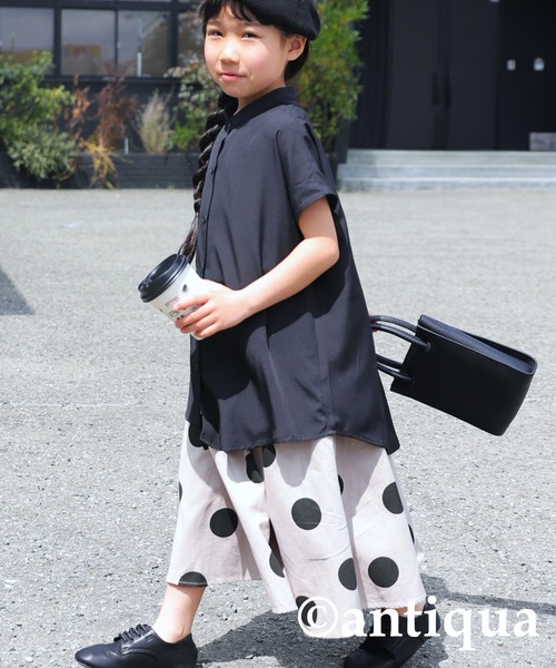 antiqua（アンティカ）の「エアリーフレンチ袖シャツ（シャツ/ブラウス・キッズ・ブラック/オフホワイト/ブルー・130/140/150/160）」の11枚目の写真