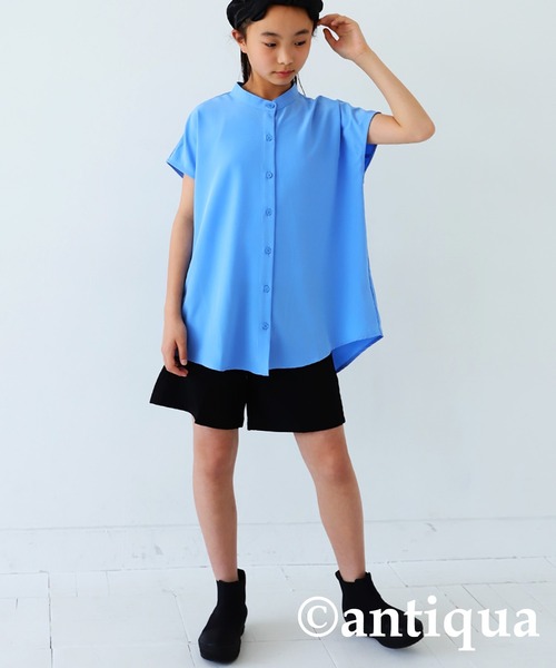 antiqua（アンティカ）の「エアリーフレンチ袖シャツ（シャツ/ブラウス・キッズ・ブラック/オフホワイト/ブルー・130/140/150/160）」の19枚目の写真