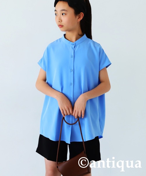 antiqua（アンティカ）の「エアリーフレンチ袖シャツ（シャツ/ブラウス・キッズ・ブラック/オフホワイト/ブルー・130/140/150/160）」の20枚目の写真