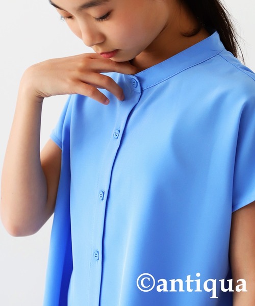 antiqua（アンティカ）の「エアリーフレンチ袖シャツ（シャツ/ブラウス・キッズ・ブラック/オフホワイト/ブルー・130/140/150/160）」の21枚目の写真