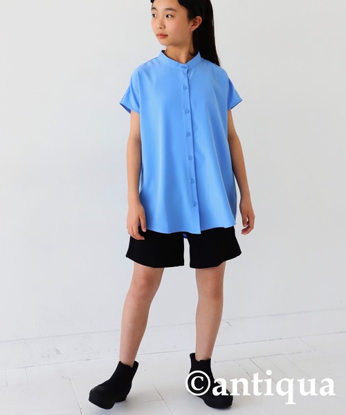 antiqua（アンティカ）の「エアリーフレンチ袖シャツ（シャツ/ブラウス・キッズ・ブラック/オフホワイト/ブルー・130/140/150/160）」の22枚目の写真