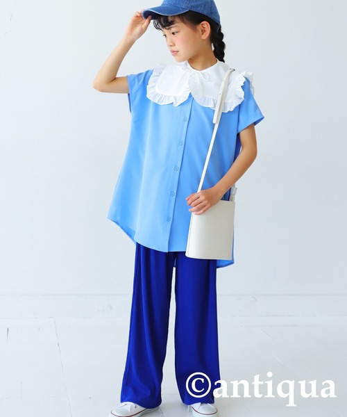 antiqua（アンティカ）の「エアリーフレンチ袖シャツ（シャツ/ブラウス・キッズ・ブラック/オフホワイト/ブルー・130/140/150/160）」の18枚目の写真