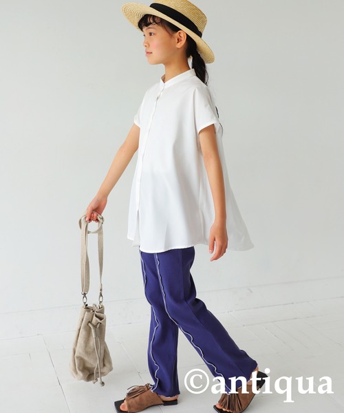 antiqua（アンティカ）の「エアリーフレンチ袖シャツ（シャツ/ブラウス・キッズ・ブラック/オフホワイト/ブルー・130/140/150/160）」の8枚目の写真