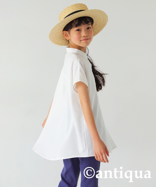 antiqua（アンティカ）の「エアリーフレンチ袖シャツ（シャツ/ブラウス・キッズ・ブラック/オフホワイト/ブルー・130/140/150/160）」の7枚目の写真