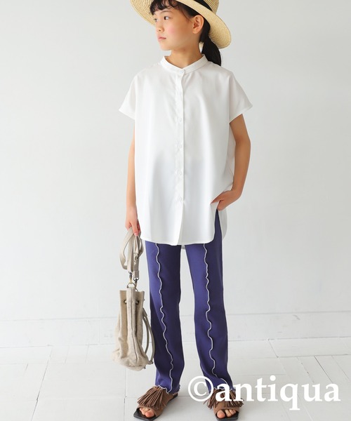 antiqua（アンティカ）の「エアリーフレンチ袖シャツ（シャツ/ブラウス・キッズ・ブラック/オフホワイト/ブルー・130/140/150/160）」の10枚目の写真