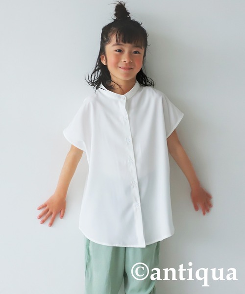 antiqua（アンティカ）の「エアリーフレンチ袖シャツ（シャツ/ブラウス・キッズ・ブラック/オフホワイト/ブルー・130/140/150/160）」の4枚目の写真