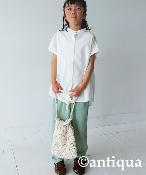 antiqua（アンティカ）の「エアリーフレンチ袖シャツ（シャツ/ブラウス・キッズ・ブラック/オフホワイト/ブルー・130/140/150/160）」の5枚目の写真