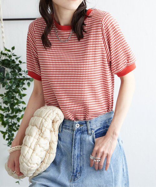 ikka（イッカ）の「ハニカム柄ジャガードカットソー（Tシャツ/カットソー・レディース・スカイブルー/ブラック/オレンジ/ベージュ・S/M/L）」の4枚目の写真