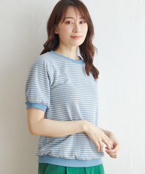 ikka（イッカ）の「ハニカム柄ジャガードカットソー（Tシャツ/カットソー・レディース・スカイブルー/ブラック/オレンジ/ベージュ・S/M/L）」の7枚目の写真