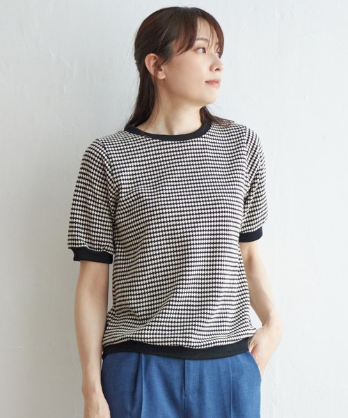 ikka（イッカ）の「ハニカム柄ジャガードカットソー（Tシャツ/カットソー・レディース・スカイブルー/ブラック/オレンジ/ベージュ・S/M/L）」の18枚目の写真