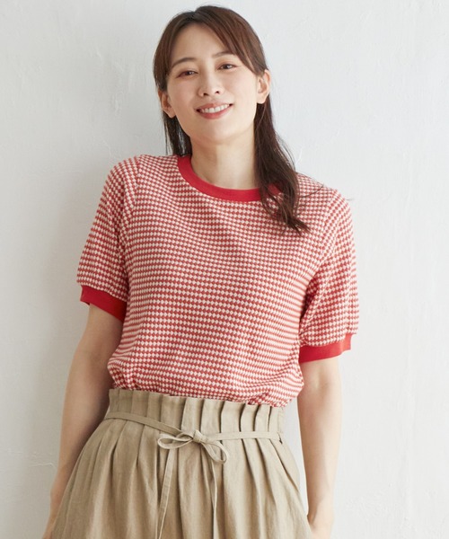 ikka（イッカ）の「ハニカム柄ジャガードカットソー（Tシャツ/カットソー・レディース・スカイブルー/ブラック/オレンジ/ベージュ・S/M/L）」の15枚目の写真