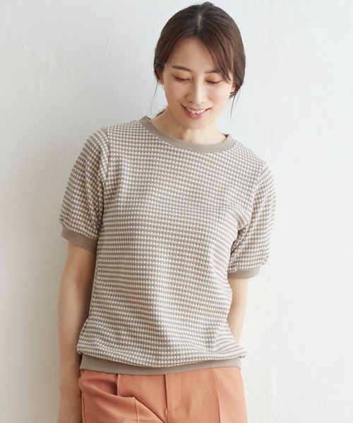 ikka（イッカ）の「ハニカム柄ジャガードカットソー（Tシャツ/カットソー・レディース・スカイブルー/ブラック/オレンジ/ベージュ・S/M/L）」の17枚目の写真