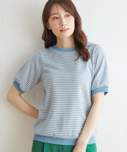 ikka（イッカ）の「ハニカム柄ジャガードカットソー（Tシャツ/カットソー・レディース・スカイブルー/ブラック/オレンジ/ベージュ・S/M/L）」の16枚目の写真