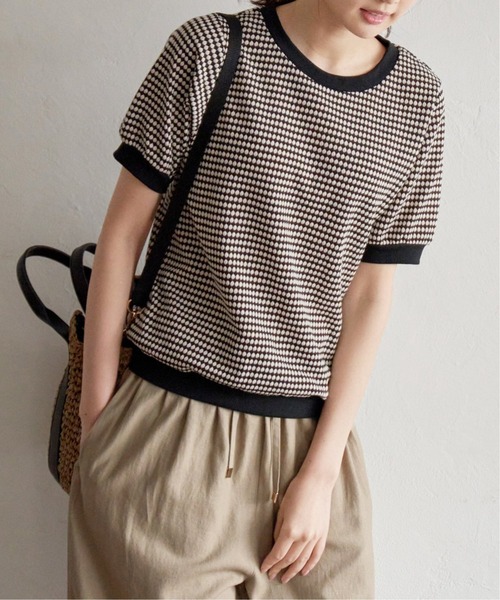 ikka（イッカ）の「ハニカム柄ジャガードカットソー（Tシャツ/カットソー・レディース・スカイブルー/ブラック/オレンジ/ベージュ・S/M/L）」の14枚目の写真