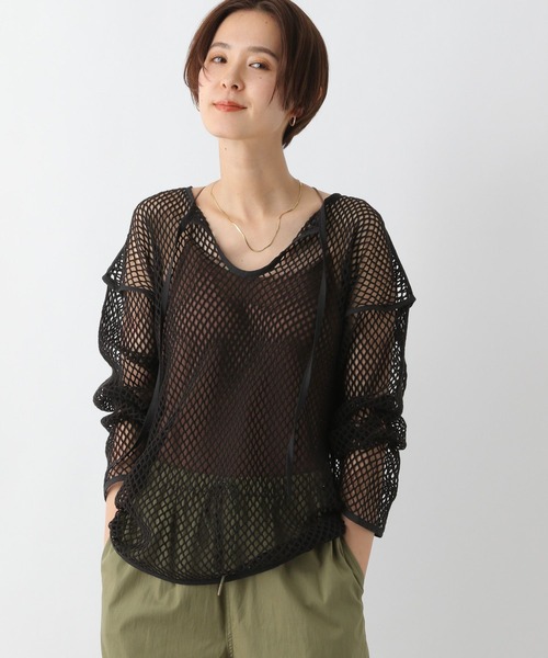 LEPSIM(レプシィム)の「パイピングメッシュプルオーバー 704334(Tシャツ/カットソー・レディース・ブラック/アイボリー・FREE)」の1枚目の写真