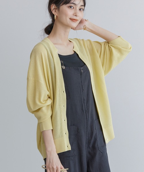 AMERICAN HOLIC（アメリカンホリック）の「UVカット　鹿の子Vネックカーディガン（カーディガン/ボレロ・レディース・ブラウン/ネイビー/ライトベージュ/ライトイエロー・M/L）」の4枚目の写真