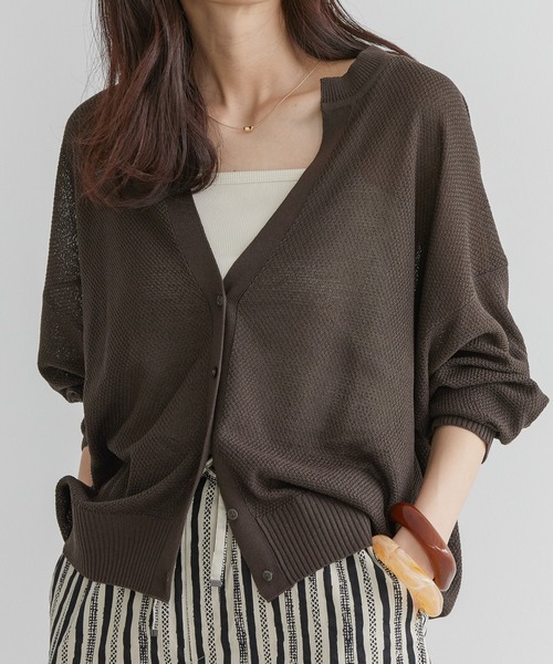 AMERICAN HOLIC（アメリカンホリック）の「UVカット　鹿の子Vネックカーディガン（カーディガン/ボレロ・レディース・ブラウン/ネイビー/ライトベージュ/ライトイエロー・M/L）」の2枚目の写真