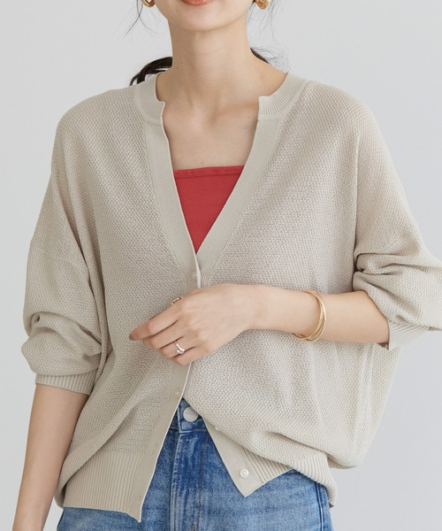 AMERICAN HOLIC（アメリカンホリック）の「UVカット　鹿の子Vネックカーディガン（カーディガン/ボレロ・レディース・ブラウン/ネイビー/ライトベージュ/ライトイエロー・M/L）」の3枚目の写真