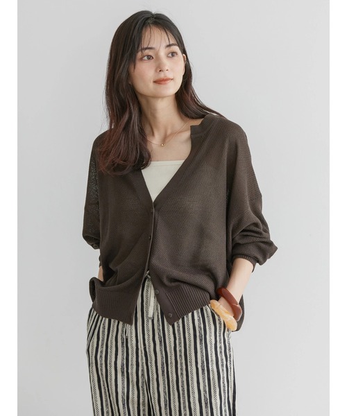 AMERICAN HOLIC（アメリカンホリック）の「UVカット　鹿の子Vネックカーディガン（カーディガン/ボレロ・レディース・ブラウン/ネイビー/ライトベージュ/ライトイエロー・M/L）」の5枚目の写真