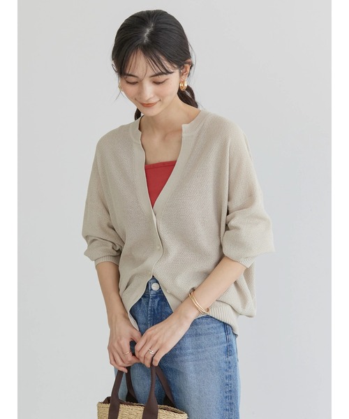 AMERICAN HOLIC（アメリカンホリック）の「UVカット　鹿の子Vネックカーディガン（カーディガン/ボレロ・レディース・ブラウン/ネイビー/ライトベージュ/ライトイエロー・M/L）」の6枚目の写真