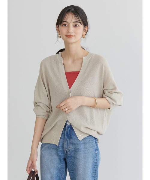 AMERICAN HOLIC（アメリカンホリック）の「UVカット　鹿の子Vネックカーディガン（カーディガン/ボレロ・レディース・ブラウン/ネイビー/ライトベージュ/ライトイエロー・M/L）」の10枚目の写真