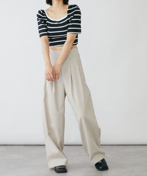 mebole(メボレ)の「パフスリーブクロップド丈ボーダートップス(Tシャツ/カットソー・レディース・ブラック/ホワイト・FREE)」の15枚目の写真