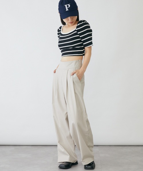mebole(メボレ)の「パフスリーブクロップド丈ボーダートップス(Tシャツ/カットソー・レディース・ブラック/ホワイト・FREE)」の16枚目の写真