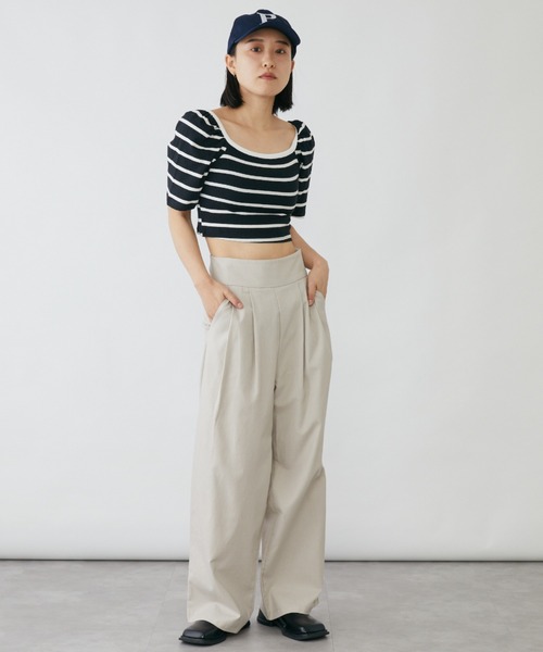 mebole(メボレ)の「パフスリーブクロップド丈ボーダートップス(Tシャツ/カットソー・レディース・ブラック/ホワイト・FREE)」の17枚目の写真