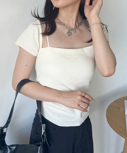 CLEA(クレア)の「キャミデザイン半袖トップス(Tシャツ/カットソー・レディース・ブラック/アイボリー/ホワイト・FREE)」の13枚目の写真