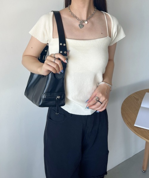 CLEA(クレア)の「キャミデザイン半袖トップス(Tシャツ/カットソー・レディース・ブラック/アイボリー/ホワイト・FREE)」の15枚目の写真