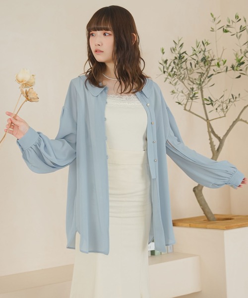 moulis'（ムーリス）の「スリットスリーブオーバーシアーシャツ（シャツ/ブラウス・レディース・ベージュ/ブラック/ベビーピンク/ブルー・MEDIUM/LARGE）」の4枚目の写真