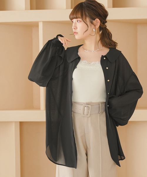 moulis'（ムーリス）の「スリットスリーブオーバーシアーシャツ（シャツ/ブラウス・レディース・ベージュ/ブラック/ベビーピンク/ブルー・MEDIUM/LARGE）」の2枚目の写真