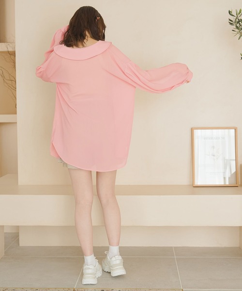 moulis'（ムーリス）の「スリットスリーブオーバーシアーシャツ（シャツ/ブラウス・レディース・ベージュ/ブラック/ベビーピンク/ブルー・MEDIUM/LARGE）」の5枚目の写真