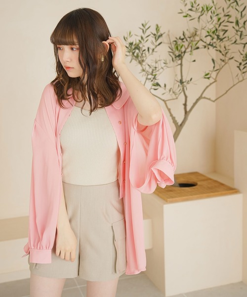 moulis'（ムーリス）の「スリットスリーブオーバーシアーシャツ（シャツ/ブラウス・レディース・ベージュ/ブラック/ベビーピンク/ブルー・MEDIUM/LARGE）」の18枚目の写真