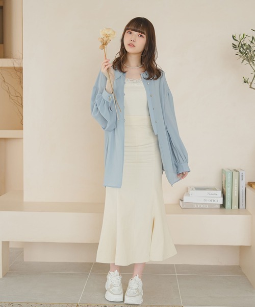 moulis'（ムーリス）の「スリットスリーブオーバーシアーシャツ（シャツ/ブラウス・レディース・ベージュ/ブラック/ベビーピンク/ブルー・MEDIUM/LARGE）」の6枚目の写真