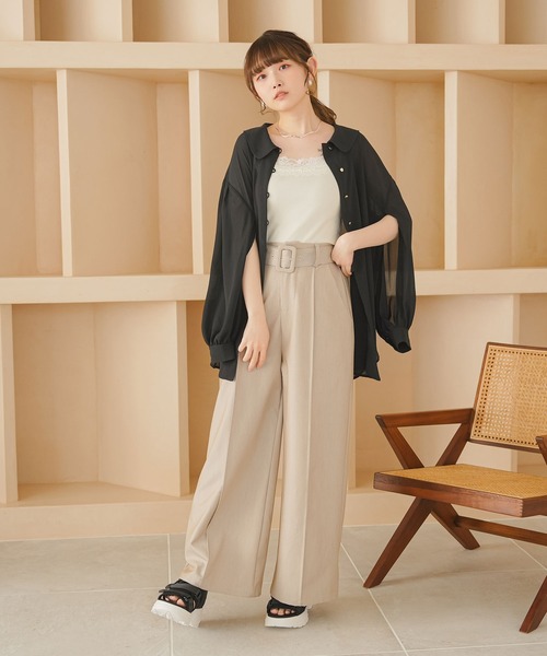 moulis'（ムーリス）の「スリットスリーブオーバーシアーシャツ（シャツ/ブラウス・レディース・ベージュ/ブラック/ベビーピンク/ブルー・MEDIUM/LARGE）」の7枚目の写真