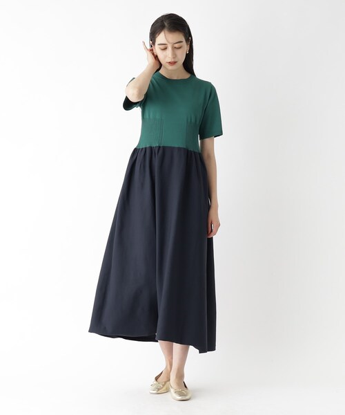 OPAQUE.CLIP（オペークドットクリップ）の「◆カラーブロッキングニットワンピース【洗濯機洗い可/イージーケア】（ワンピース・レディース・ブラック/ベージュ系その他2/グリーン系その他5/チャコール・36/38）」の20枚目の写真