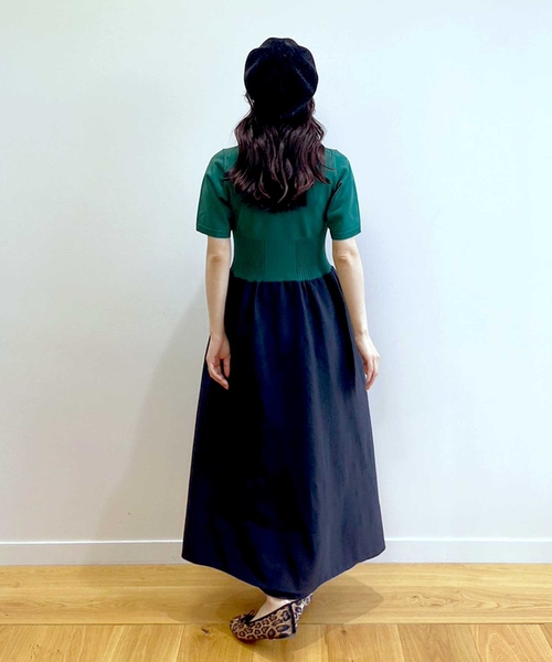 OPAQUE.CLIP（オペークドットクリップ）の「◆カラーブロッキングニットワンピース【洗濯機洗い可/イージーケア】（ワンピース・レディース・ブラック/ベージュ系その他2/グリーン系その他5/チャコール・36/38）」の15枚目の写真