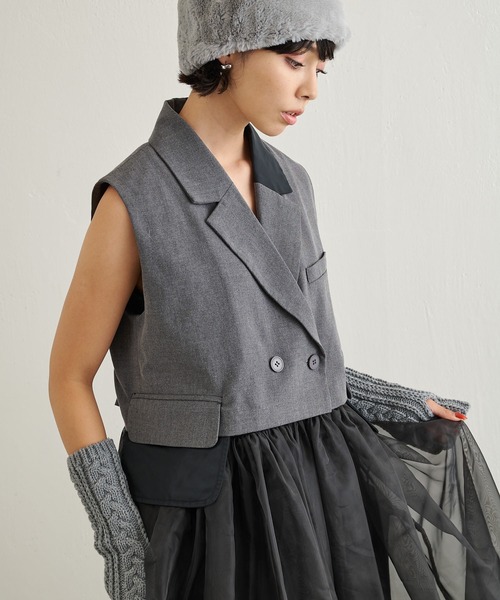 SUM1 STYLE 柄ハイネックジップベスト スミスタイル 23100円！ボア 