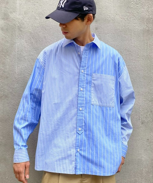 CIAOPANIC TYPY（チャオパニックティピー）の「【ユニセックス】アソートストライプストレッチオーバーシャツ（シャツ/ブラウス・メンズ・ネイビー/ホワイト/ブルー/ブラック・LARGE/MEDIUM）」の2枚目の写真