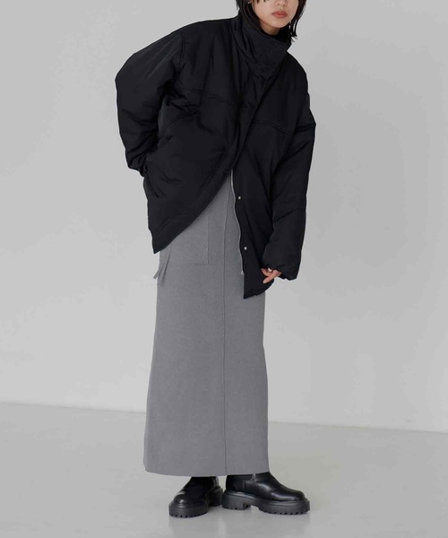 hellam（へラム）の「中綿　スタンドミドルコート（ダウンジャケット/コート・レディース・アイボリー/ブラック/グレー/グレイッシュベージュ/チャコール・FREE）」の7枚目の写真