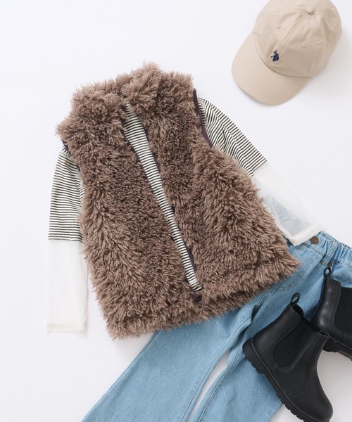 CIAOPANIC TYPY（チャオパニックティピー）の「【KIDS】シアーボーダー袖切替チュールハイネック（Tシャツ/カットソー・キッズ・チャコールグレー/アイボリー・S/M/L/XL/XXL）」の3枚目の写真