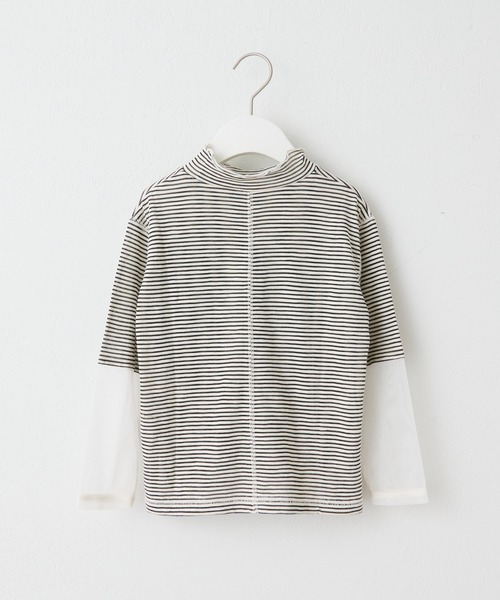 CIAOPANIC TYPY（チャオパニックティピー）の「【KIDS】シアーボーダー袖切替チュールハイネック（Tシャツ/カットソー・キッズ・チャコールグレー/アイボリー・S/M/L/XL/XXL）」の14枚目の写真