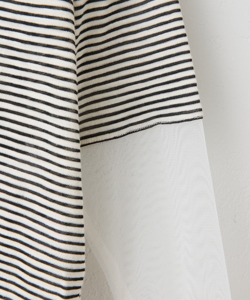 CIAOPANIC TYPY（チャオパニックティピー）の「【KIDS】シアーボーダー袖切替チュールハイネック（Tシャツ/カットソー・キッズ・チャコールグレー/アイボリー・S/M/L/XL/XXL）」の10枚目の写真